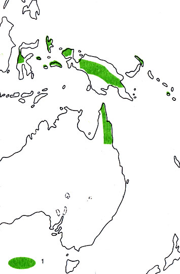 Карта 13. Ареал трехцветной попугайной амадины (1)